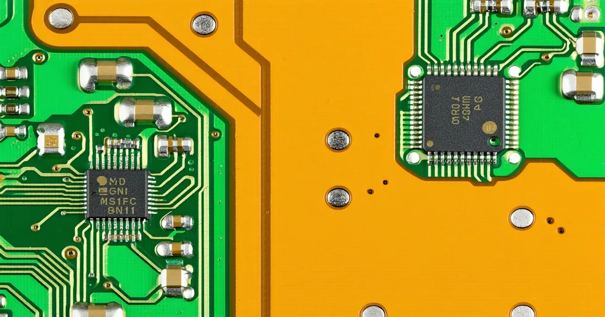 Macro close-up of PCB solder joints under industrial vision inspection camera